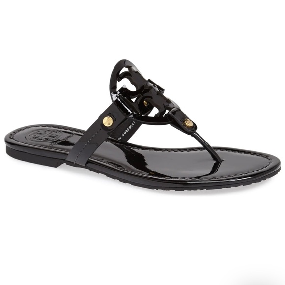 Tory Burch Black Patent Leather Miller Sandal Sz 9.5